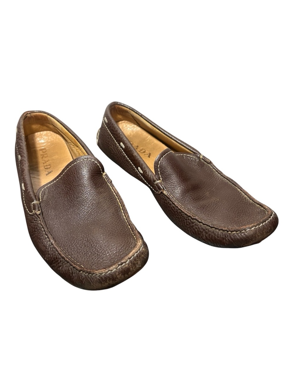 PRADA Brown Pebbled Leather Loafers